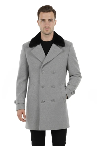 DeepSEA Regular Fit Yakası Çıkabilen Kürklü Kruvaze Kaşe Kaban Şık Kışlık Erkek Kaban 2407016 ürün görseli 1