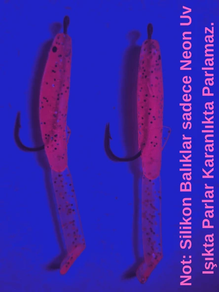 Eagenset İğneli Silikon Balık Ultraviyole UV Neon Simli Pembe 5 cm 2 Adet - Resim 2