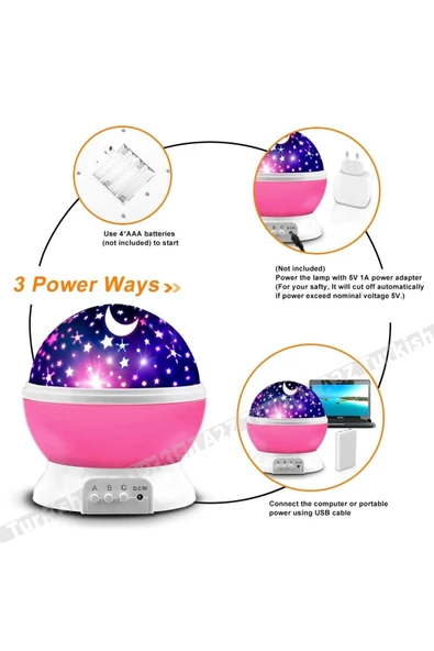 Mavi Dönen Renkli Ay Yıldızlı Gökyüzü Yansıtmalı Projeksiyon Gece Lambası Çocuk Bebek Parti Odası - Resim 5