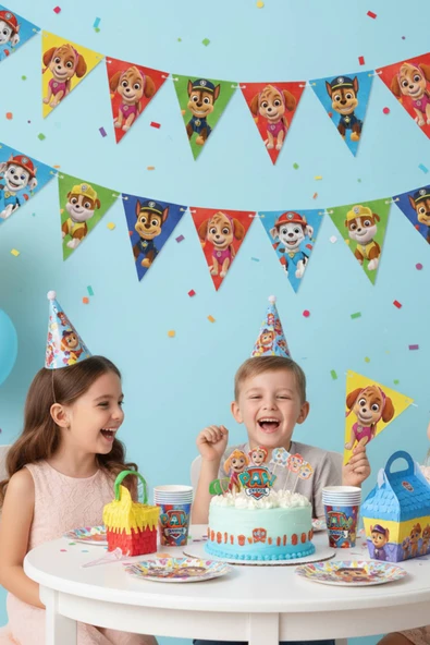 Paw Patrol Üçgen Flama Bayrak Seti 11’li | Doğum Günü Parti Süsleme 3,2 m ürün görseli 1