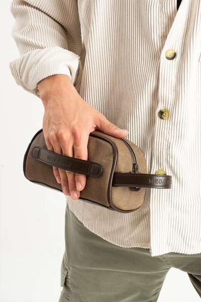 Erkek El Çantası Kanvas Kumaş Suya Dayanıklı Portföy Stil El Çantası Traş Kozmetik Çantası 20*10 Cm - Resim 6