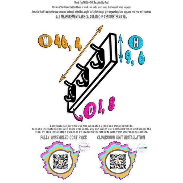 Modilayn ARI Serisi 9 Kancalı Banyo Askısı- 3'lü Set (46,4x9,6 cm) | Ekstra Düzen ve Yer Tasarrufu - Resim 5