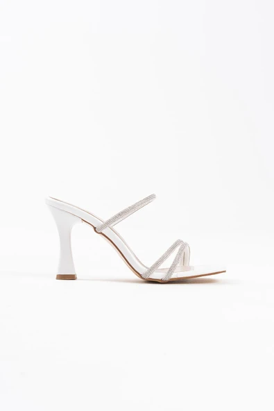 Alvina Kadın Beyaz Taşlı İnce Topluklu Abiye Ayakkabı ürün görseli 1