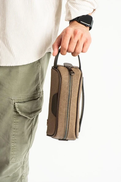 Erkek El Çantası Kanvas Kumaş Suya Dayanıklı Portföy Stil El Çantası Traş Kozmetik Çantası 20*10 Cm - Resim 8