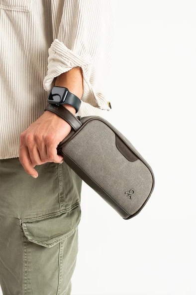 Erkek El Çantası Kanvas Kumaş Suya Dayanıklı Portföy Stil El Çantası Traş Kozmetik Çantası 20*10 Cm - Resim 12