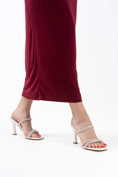 Alvina Kadın Beyaz Taşlı İnce Topluklu Abiye Ayakkabı - Resim 5