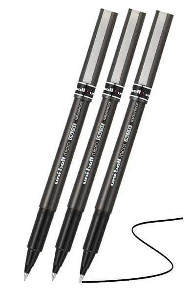 Siyah Pilot Kalem UB-155 Micro Deluxe 3 Adet Uniball Pilot Kalem 0.5 mm Roller Uçlu Pilot Kalem İnce Uçlu Likit Mürekkep ürün görseli 1