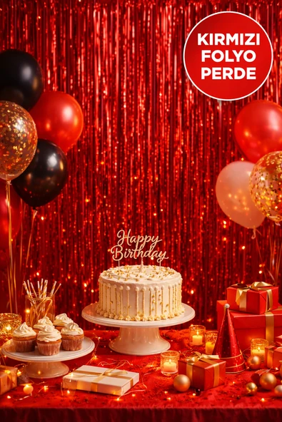 1 Adet Kırmızı Parlak Parti Perdesi 100x200 cm – Doğum Günü, Baby Shower, Fotoğraf Arka Fon 100*200 ürün görseli 1