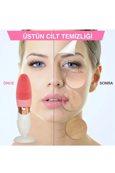 Derin Gözenek Temizliği İçin İnce Kaba Silikon Uçlu Elektrikli Yüz Temizleme Fırçası ürün görseli 1