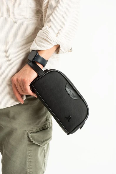 Erkek El Çantası Lacos Deri Suya Dayanıklı Portföy Stil El Çantası Traş Kozmetik Çantası 20*10 Cm - Resim 6