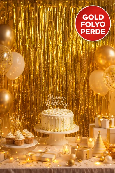 1 Adet Gold Parlak Parti Perdesi 100x200 cm – Doğum Günü, Baby Shower, Fotoğraf Arka Fon 100*200 ürün görseli 1