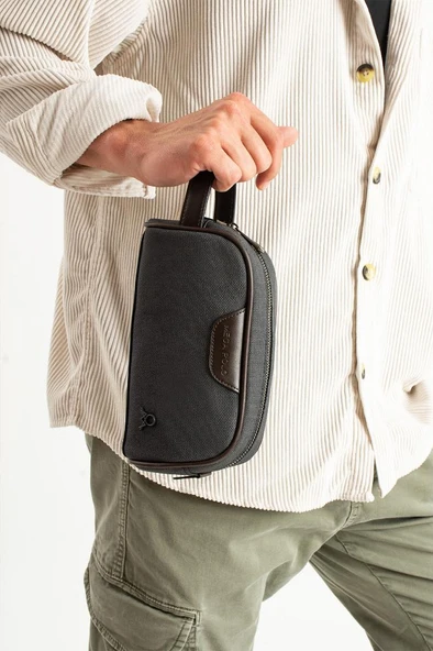 Erkek El Çantası Kanvas Kumaş Suya Dayanıklı Portföy Stil El Çantası Traş Kozmetik Çantası 20*10 Cm ürün görseli 1