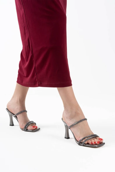 Alvina Kadın Füme Taşlı İnce Topluklu Abiye Ayakkabı - Resim 5