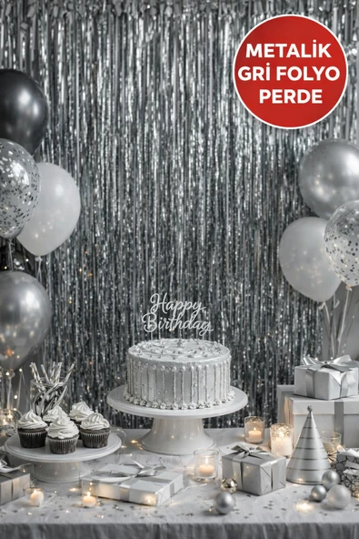 1 Adet Metalik Gri Parlak Parti Perdesi 100x200 cm – Doğum Günü, Baby Shower, Fotoğraf Arka Fon 100*200 ürün görseli 1