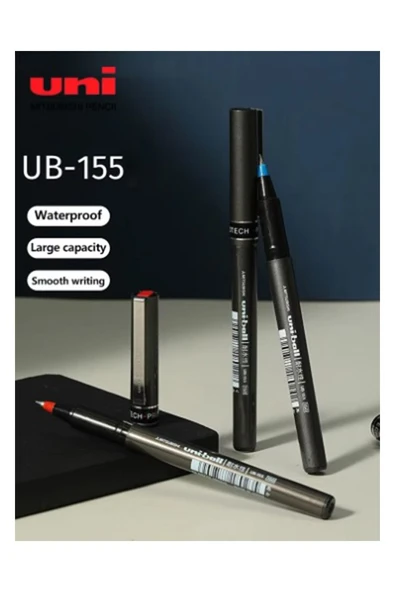 Kırmızı Pilot Kalem UB-155 Micro Deluxe 3 Adet Uniball Pilot Kalem 0.5 mm Roller Uçlu Pilot Kalem İnce Uçlu Likit - Resim 2