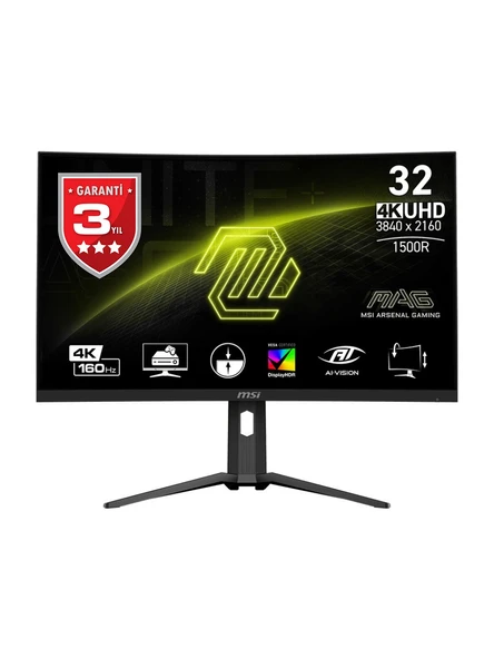 MSI 31.5" MAG 321CUP 3840x2160 (UHD) 16:9 CURVE 1500R VA 160HZ 1MS FREESYNC PREMIUM GAMING MONITOR ürün görseli 1