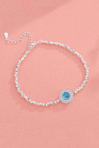 925 Ayar Gümüş Mavi Taşlı Kadın Bileklik - Zirkon Taş Çerçeveli Ayarlanabilir Şık Tasarım Takı - Resim 5