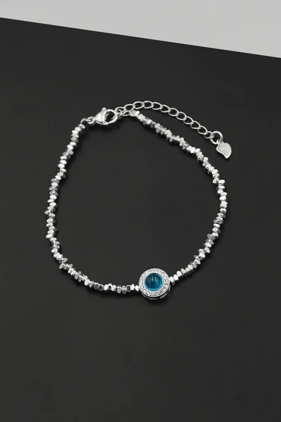 925 Ayar Gümüş Mavi Taşlı Kadın Bileklik - Zirkon Taş Çerçeveli Ayarlanabilir Şık Tasarım Takı - Resim 7