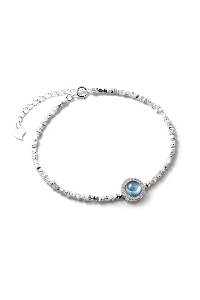 925 Ayar Gümüş Mavi Taşlı Kadın Bileklik - Zirkon Taş Çerçeveli Ayarlanabilir Şık Tasarım Takı - Resim 6
