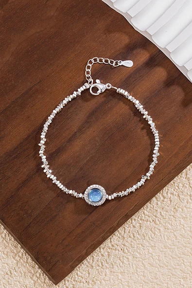 925 Ayar Gümüş Mavi Taşlı Kadın Bileklik - Zirkon Taş Çerçeveli Ayarlanabilir Şık Tasarım Takı - Resim 3