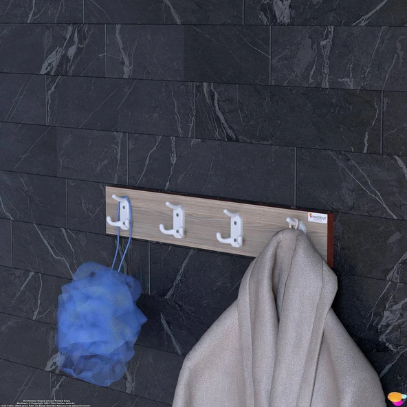 Modilayn ARI Serisi 12 Kancalı 51,4x9,6 cm 4'lü Set Banyo Askısı | Ekstra Düzen ve Yer Tasarrufu - Resim 2