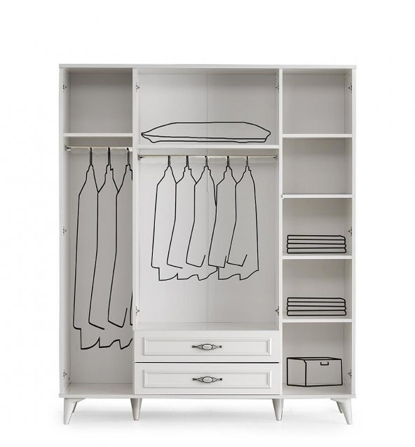 Erezoğulları Mobilya Irmak 4 Kapılı 2 Çekmeceli GarElbise Dolabı 160x48x195cm - 2