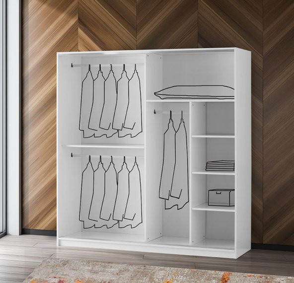 Erezoğulları Mobilya Geniş Raf Askılı Aynalı Sürgülü Gar200x60x210 cm - 2
