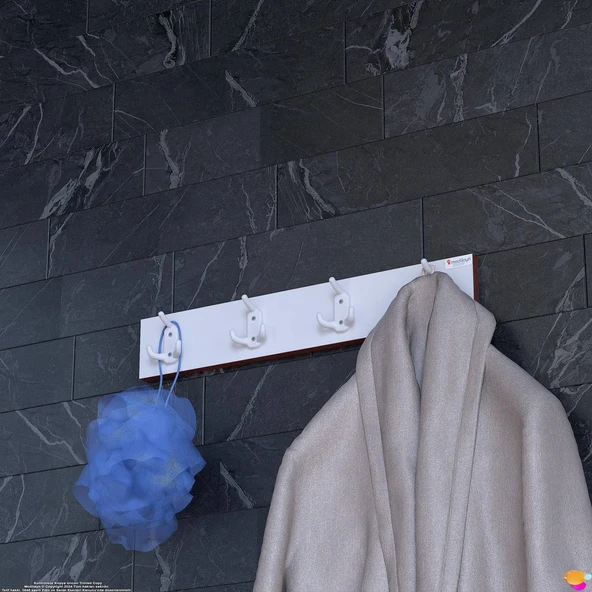 Modilayn ARI Serisi 1(56,4x9,6 cm)2 Kancalı Banyo Askısı - 4'lü Set | Ekstra Düzen ve Yer Tasarrufu - Resim 3