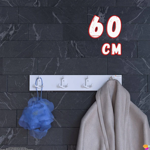 Modilayn ARI Serisi 1(56,4x9,6 cm)2 Kancalı Banyo Askısı - 4'lü Set | Ekstra Düzen ve Yer Tasarrufu ürün görseli 1