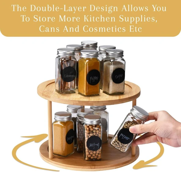 Bambu Baharat Standı, 360° Dönebilen, 2 KatlıDüzenleyici , Sunumluk, Organizer, Stant - Resim 6