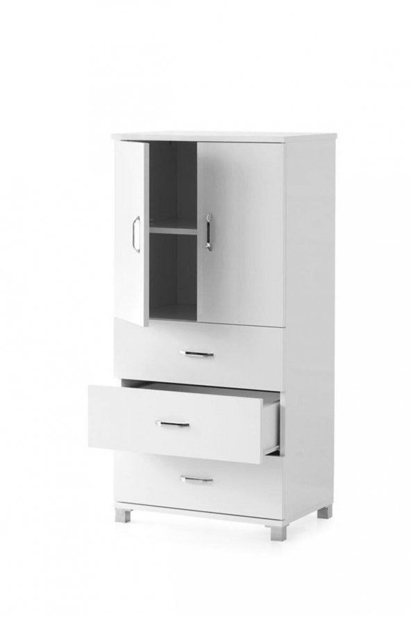 Çok Amaçlı Dolaplı Şifonyer 3 Çekmeceli Kapaklı 60x44x127cm - 4