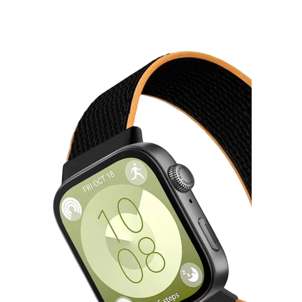 Huawei Fit 4 Hasırlı Cırtcırtlı Kordon - Siyah-turuncu - Resim 2