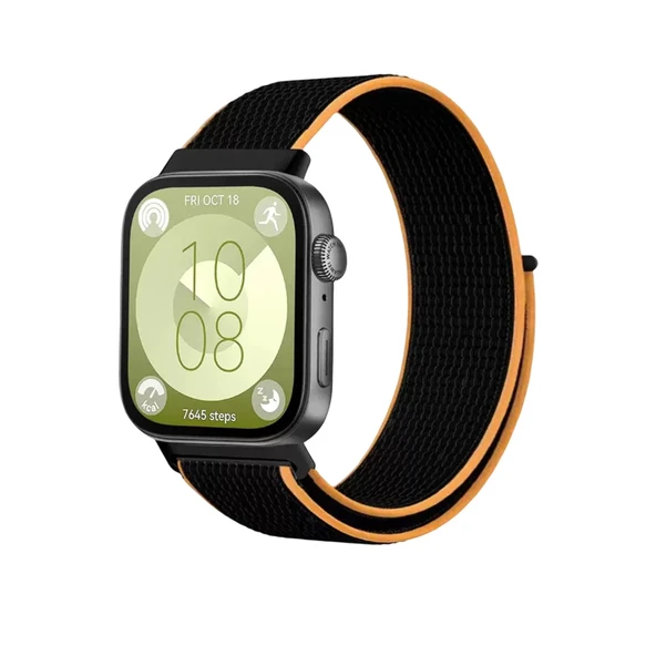 Huawei Fit 4 Hasırlı Cırtcırtlı Kordon - Siyah-turuncu ürün görseli 1