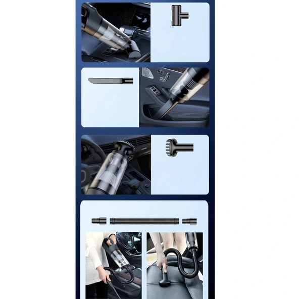 Vc006 50w 4000 Mah Bataryalı Kablosuz Çok Fonksiyonlu Araç Süpürge - Siyah - Resim 5