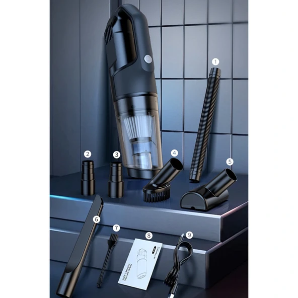 Vc006 50w 4000 Mah Bataryalı Kablosuz Çok Fonksiyonlu Araç Süpürge - Siyah - Resim 2