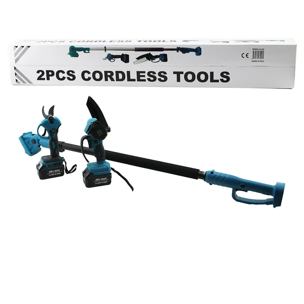 BN-5 CORDLESS TOOLS LTJ-6A ZZ-01 2 PCS SET 6" BUDAMA DAL KESME TESTERE=ŞARJLI--YAĞSIZ - ZİNCİRLİ + ŞARJLI BAĞ MAKASI TELESKOPİK UZAYAN METAL SAP=120--195CM (5314) ürün görseli 1