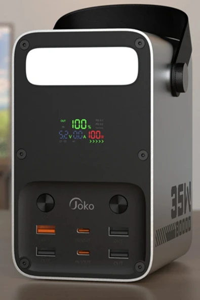 HarmonyAura J52 80.000 mAh Dijital Şarj Göstergeli Led Işıklı 35W PD Powerbank - Gümüş - Resim 3