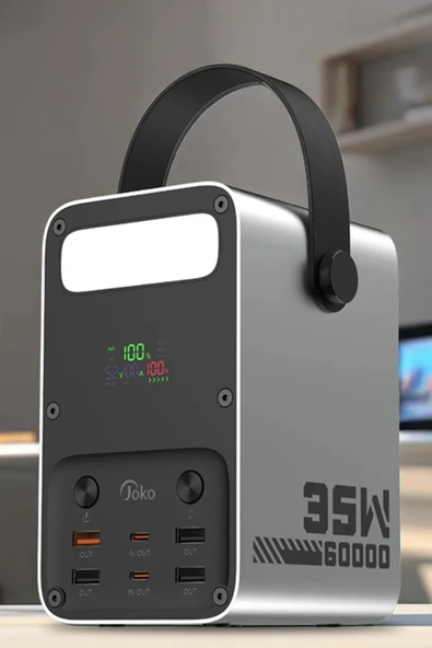 HarmonyAura J52 80.000 mAh Dijital Şarj Göstergeli Led Işıklı 35W PD Powerbank - Gümüş - Resim 5