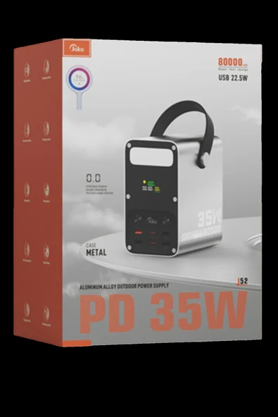 HarmonyAura J52 80.000 mAh Dijital Şarj Göstergeli Led Işıklı 35W PD Powerbank - Gümüş - Resim 6