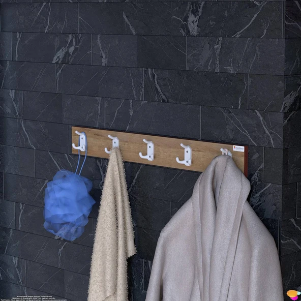 Modilayn ARI Serisi 66,4x9,6 cm 5' li Set 15 Kancalı Banyo Askısı | Ekstra Düzen ve Yer Tasarrufu - Resim 2
