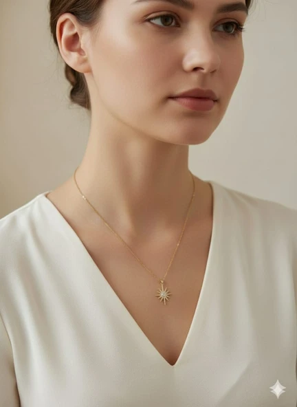 Akfecan Çelik Kutup Yıldızı Kolye ürün görseli 1