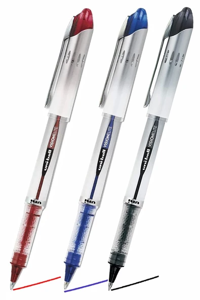 Siyah Mavi Kırmızı Pilot Kalem UB-200 Vision Elite 0.8mm 3 Adet Uniball Pilot Kalem 0.8 mm Roller Uçlu Pilot Kalem İnce ürün görseli 1