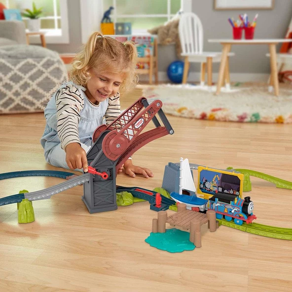 Orjinal Fisher Price Thomas ve Arkadaşları Thomas ve Skiff Açılır Köprü Macerası Seti HGX65 ürün görseli
