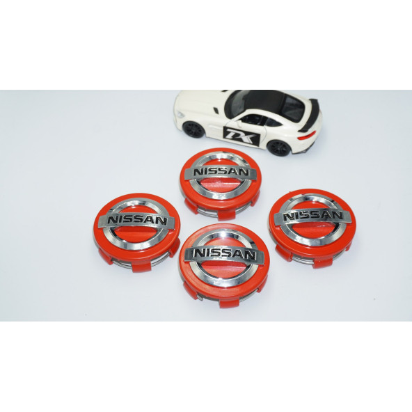 DK Tuning Nissan Kırmızı Gümüş Jant Göbeği Kapak Seti 60mm - 2