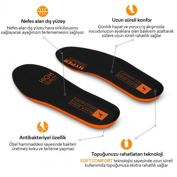 Hyper Boost Technology X30 Soft Comfort Siyah-Turuncu Ortopedik Tabanlık - 3