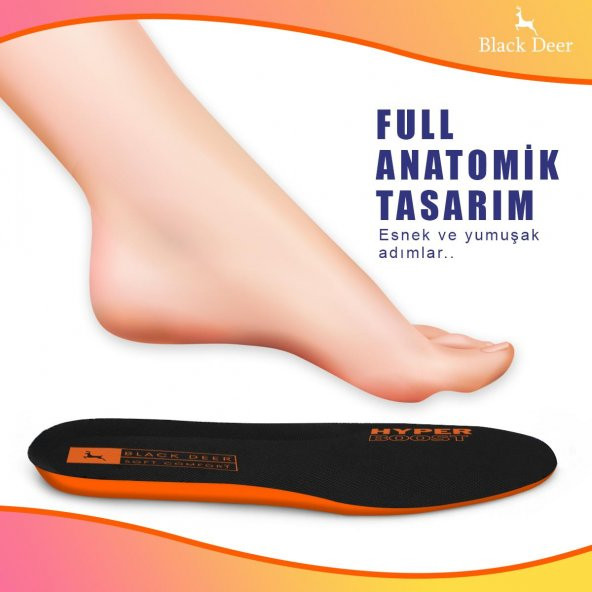 Hyper Boost Technology X30 Soft Comfort Siyah-Turuncu Ortopedik Tabanlık - 4