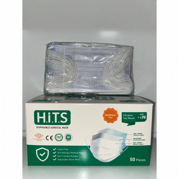 HİTS MASKE Yeni Nesil Maske 50 Adet 10 Lu Özel Ambalajlı Mavi Renk İpli - 2