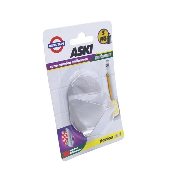 Boss Tape Kendinden Yapıştırmalı Paslanmaz İnox Tekli Büyük Askı 5Kg Taşır - 3