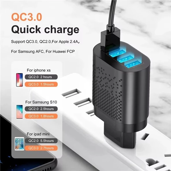 Zuidid Hızlı Şarj Qc 3.0 4 USB Portlu 3.1A - 48W Çoklu Şarj Cihazı + Type C Kablo - 4