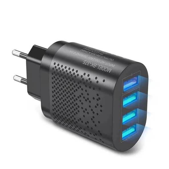 Hızlı Şarj Qc 3.0 4 Usb Portlu 3,1 A - 48 W - Siyah - Çoklu Şarj